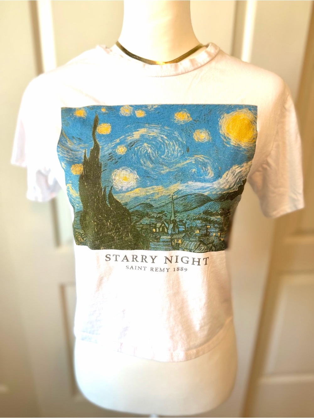 french pastry White Tee with Starry Night Print